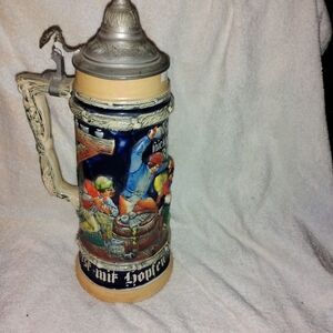 GERMAN GERZ PEWTER LID Vtg BEER STEIN 13" MADE IN GERMANY For CHRISTMAS SEASON..